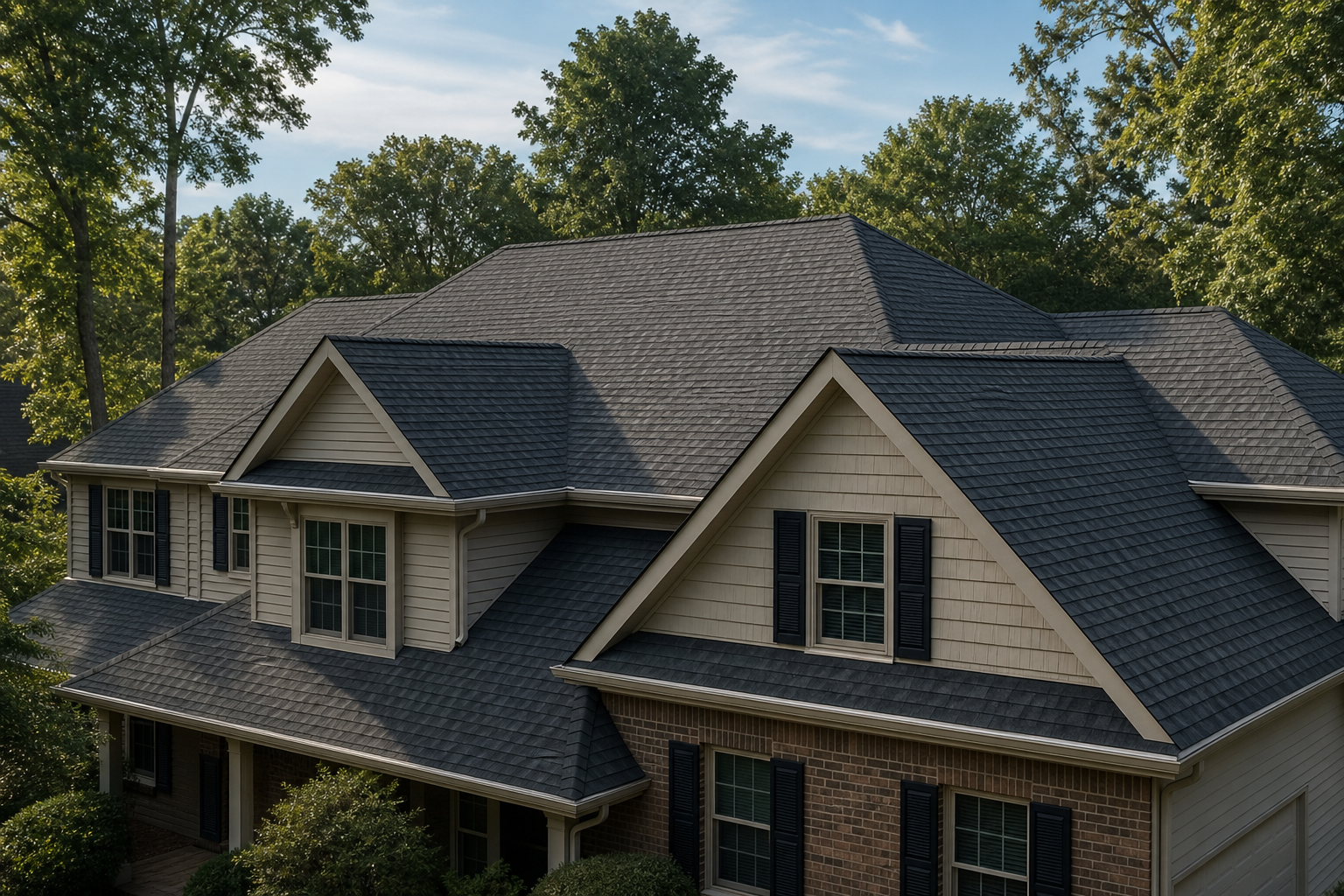 Well-maintained American home with a clean, consistently restored asphalt-shingle roof